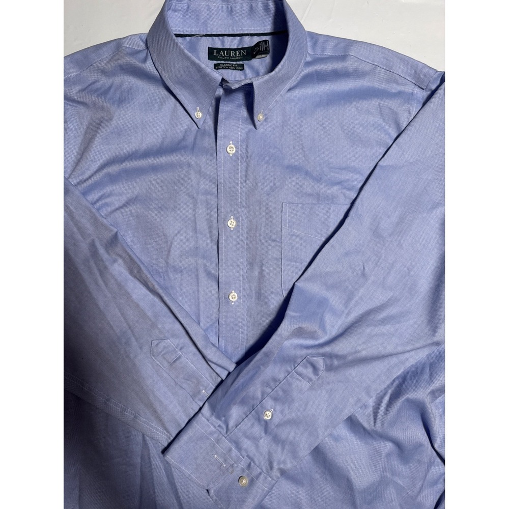 Lauren Ralph Lauren Mens Blue Classic Fit Stretch Non Iron Shirt 17‎ 1/2